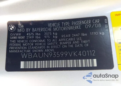 2009 BMW 135I z USA, uszkodzony, nr VIN WBAUN93599VK40112